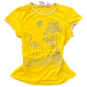 Y2K Vintage Xhilaration “Paradise Island” Gold Glitter Graphic Baby Tee